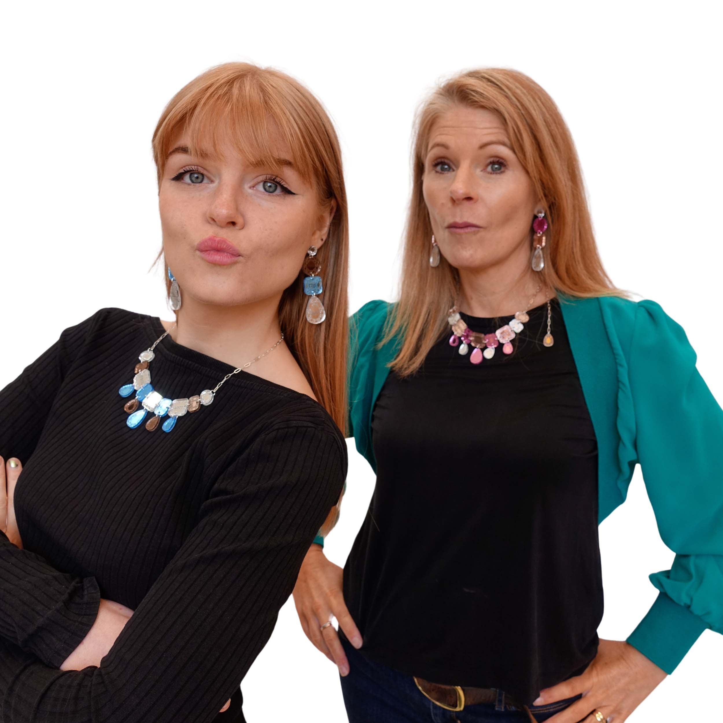 Sarah and Eliza wear sweary Austerity Jewels. Designed by Sarah Day for Wear and Resist.