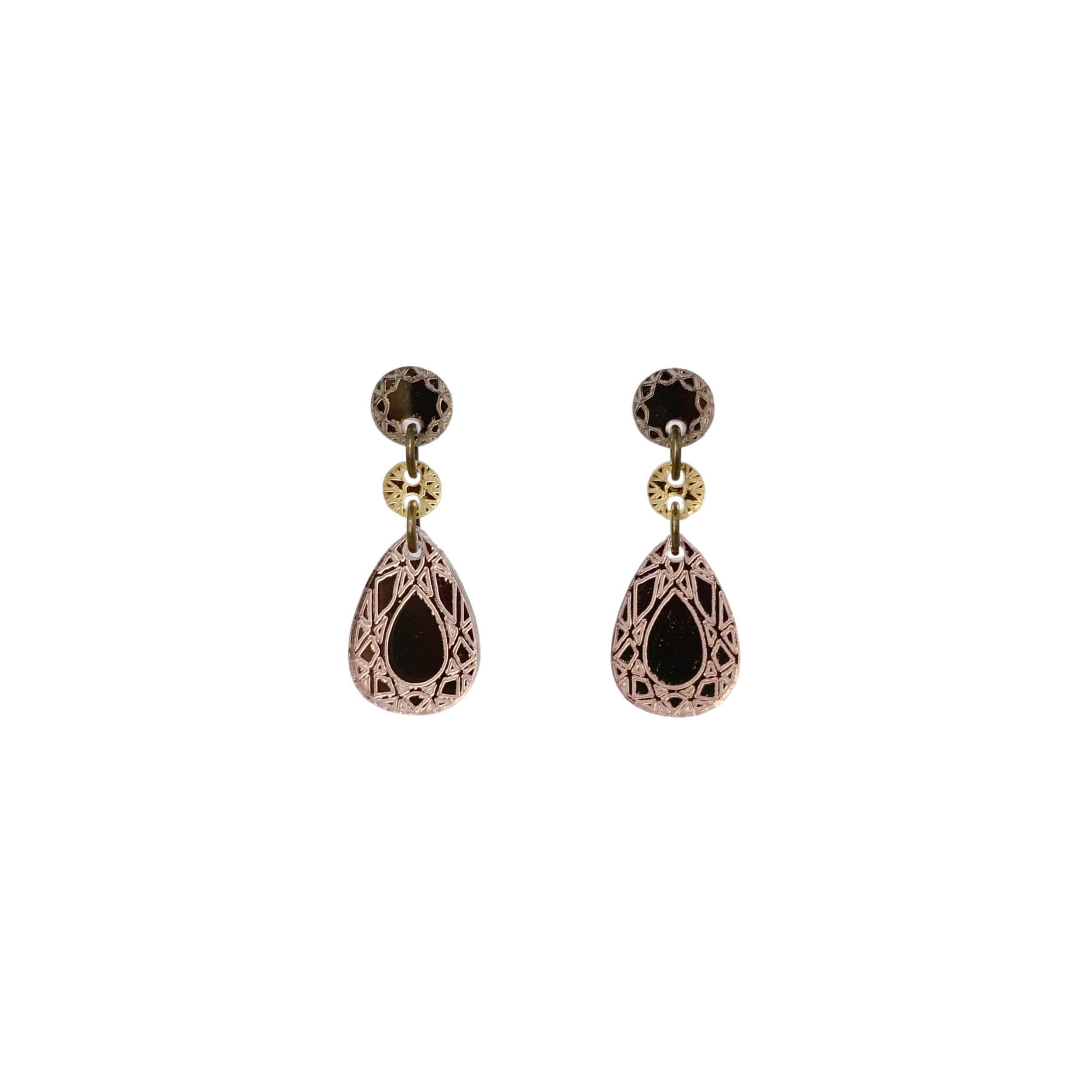 Small Belle Époque french drop earrings in rose gold mirror.