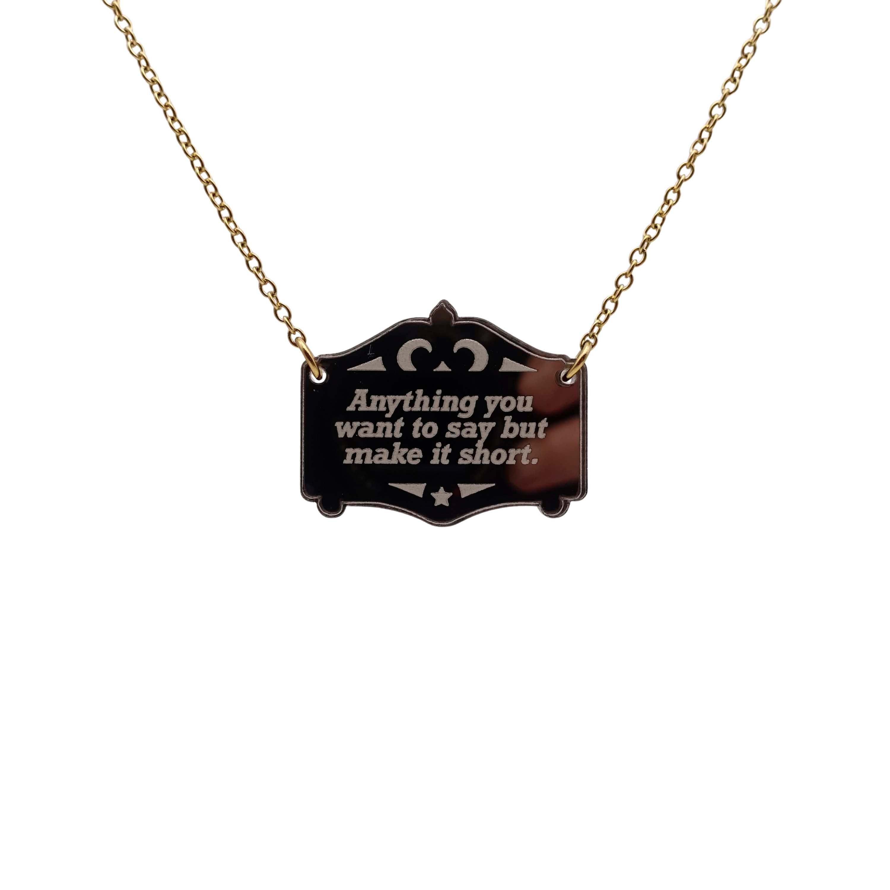 A bespoke necklace etched with anything you want to say, shown here in bronze on a gold-plated stainless steel chain.
