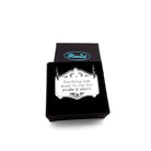 Any words you want on a bespoke silver Mirror Cowboy necklace, shown in a small Wear and Resist gift box.