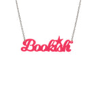 Bookish necklace in hot pink, shown hanging against a white background.