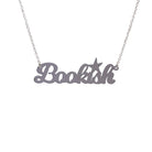 Bookish necklace in slate frost,  shown hanging against a white background.