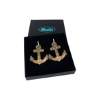 Courage and Hold Fast anchor hoop earrings in bronze mirror, shown in a Wear and Resist gift box.