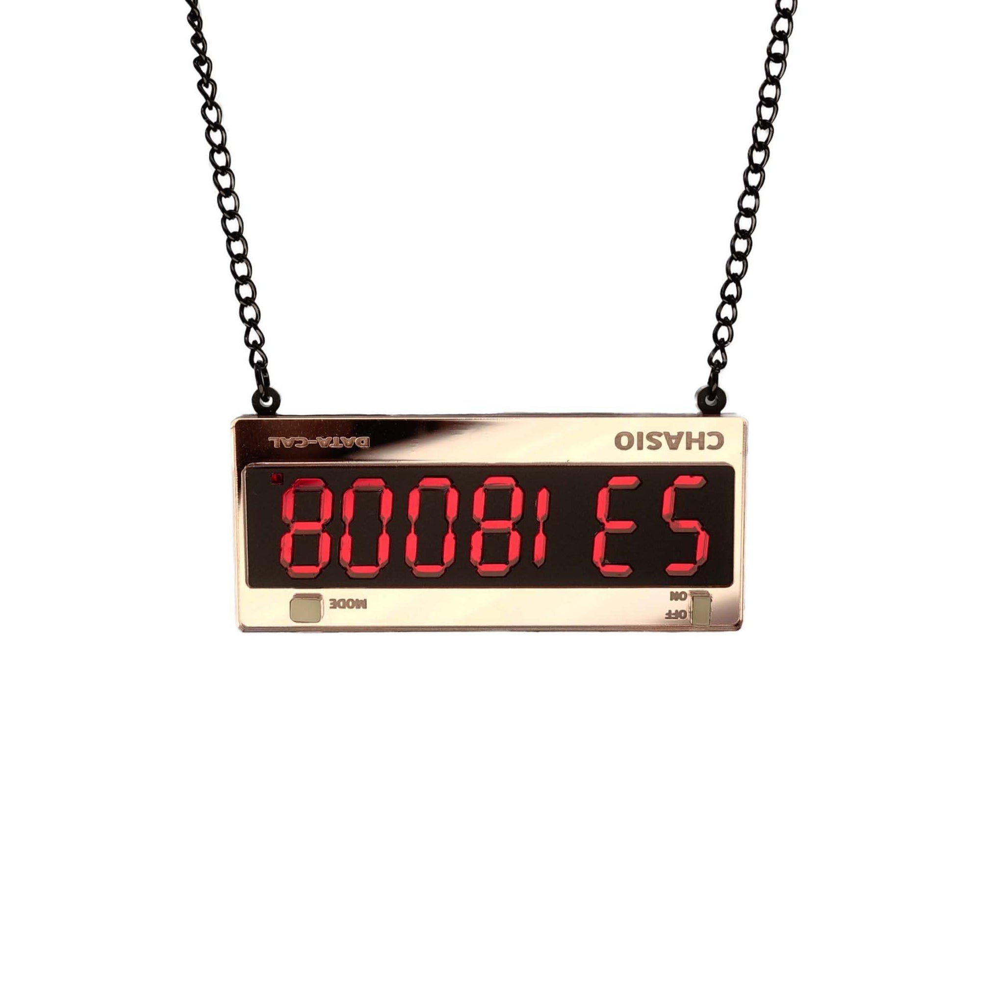 Calculator BOOBIES necklace designed by Sarah Day for Wear and Resist. Cool retro jewellery that no one else has!