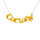 Cat Lady necklace in sunflower yellow, shown hanging against a white background.