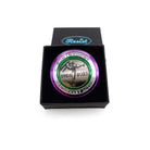Centenary Action round brooch shown in a Wear and Resist gift box.