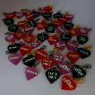 Heart charms glowing in the dark.