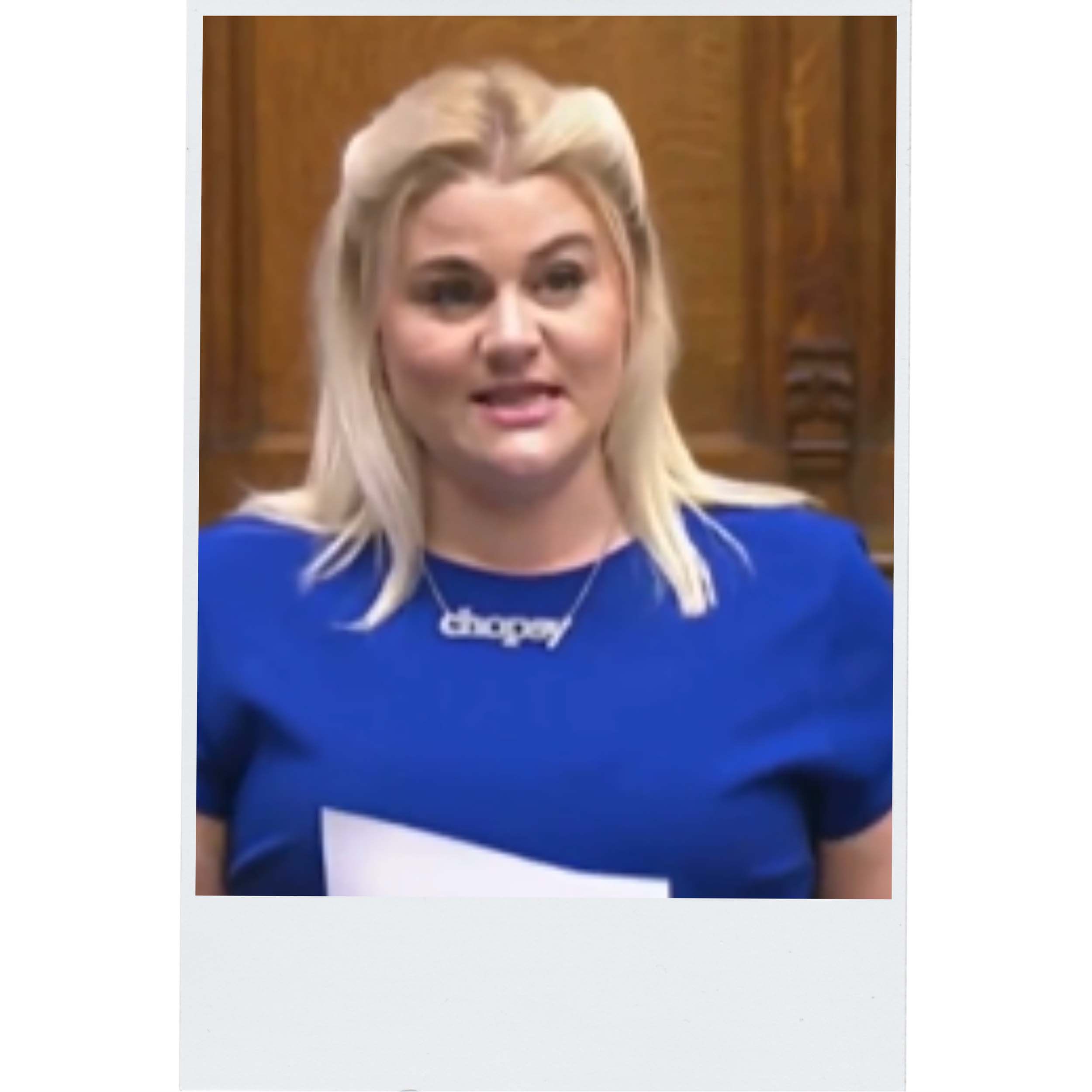 Chopsy necklace worn by Alex Davies Jones in Parliament.