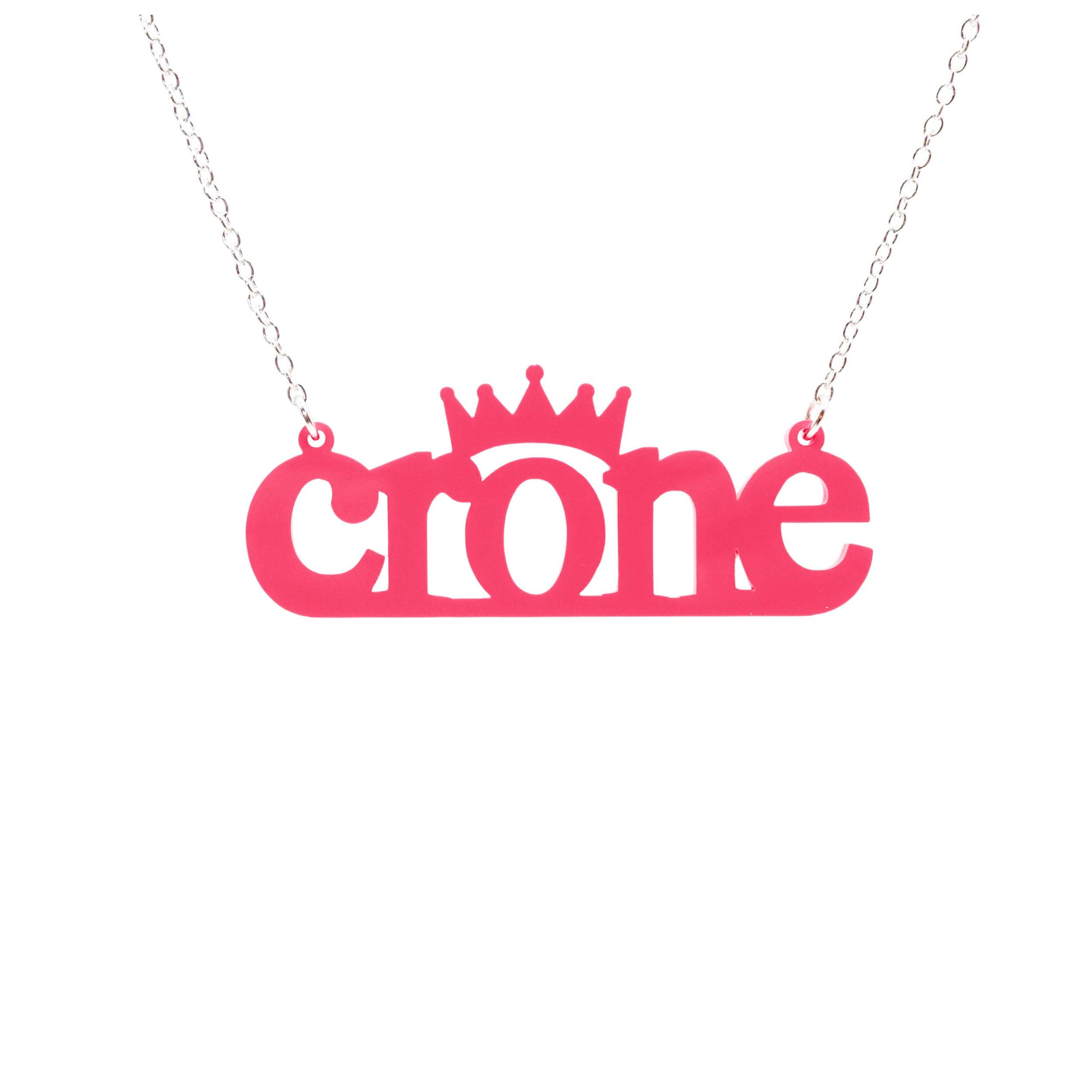Crone necklace in hot pink, shown hanging against a white background.