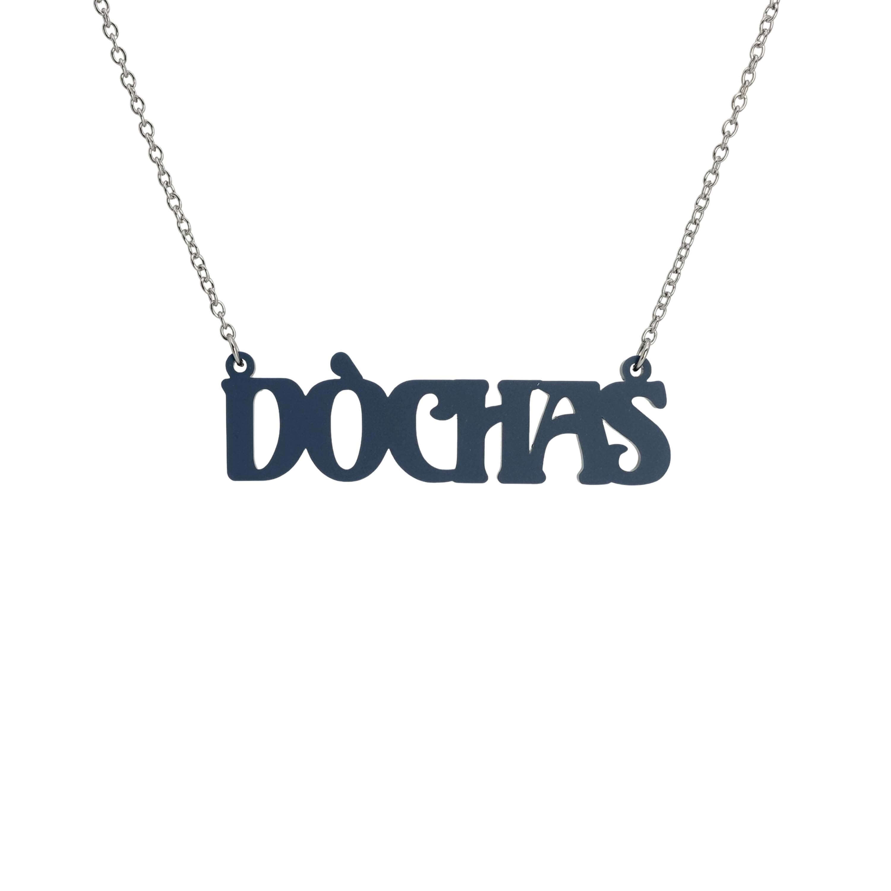 DÒCHAS Irish Gaelige hope necklace in slate, shown hanging on a stainless steel chain.