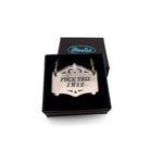F*ck this sh*t mirror cowboy necklace in bronze, shown in a small Wear and Resist gift box.