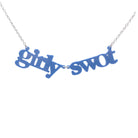 Girly Swot necklace in delphinium blue shown hanging against a white background.