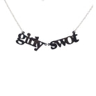 Girly Swot necklace in slate shown hanging against a white background.