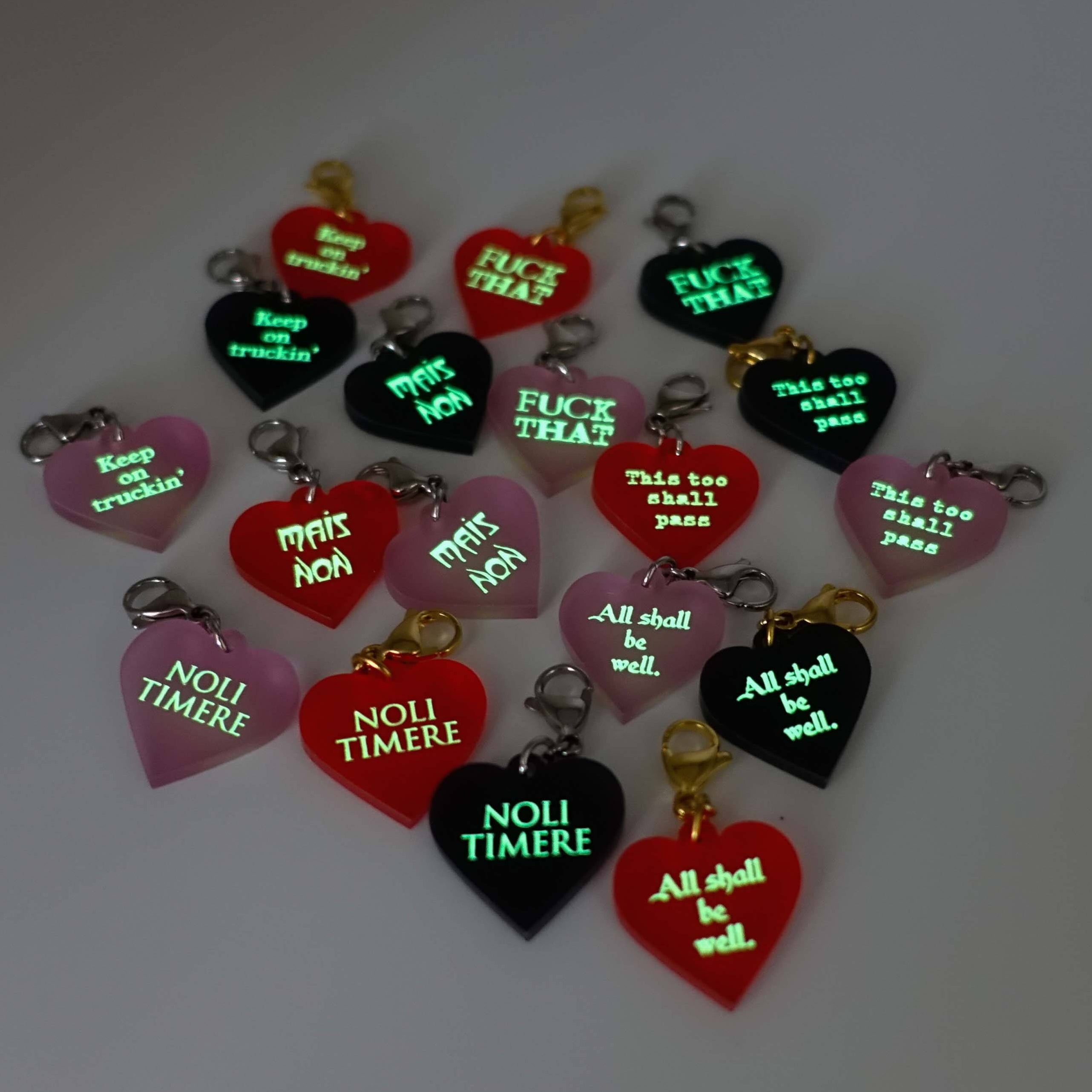 New heart charms glowing in the dark