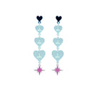 Sea foam frost  I am I am I am heart drop earrings finished with an iridescent star. Shown hanging against a white background.