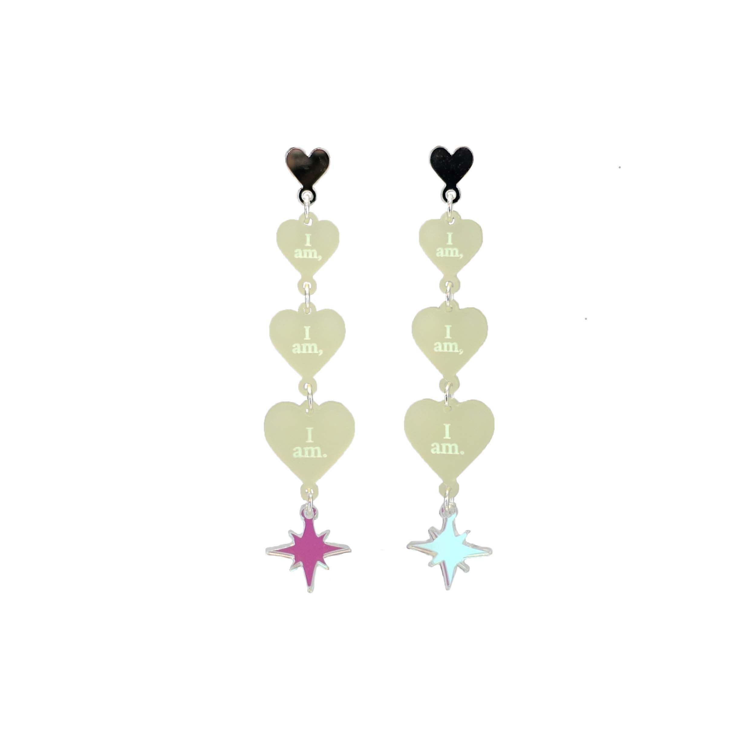 Lemonade frost  I am I am I am heart drop earrings finished with an iridescent star.