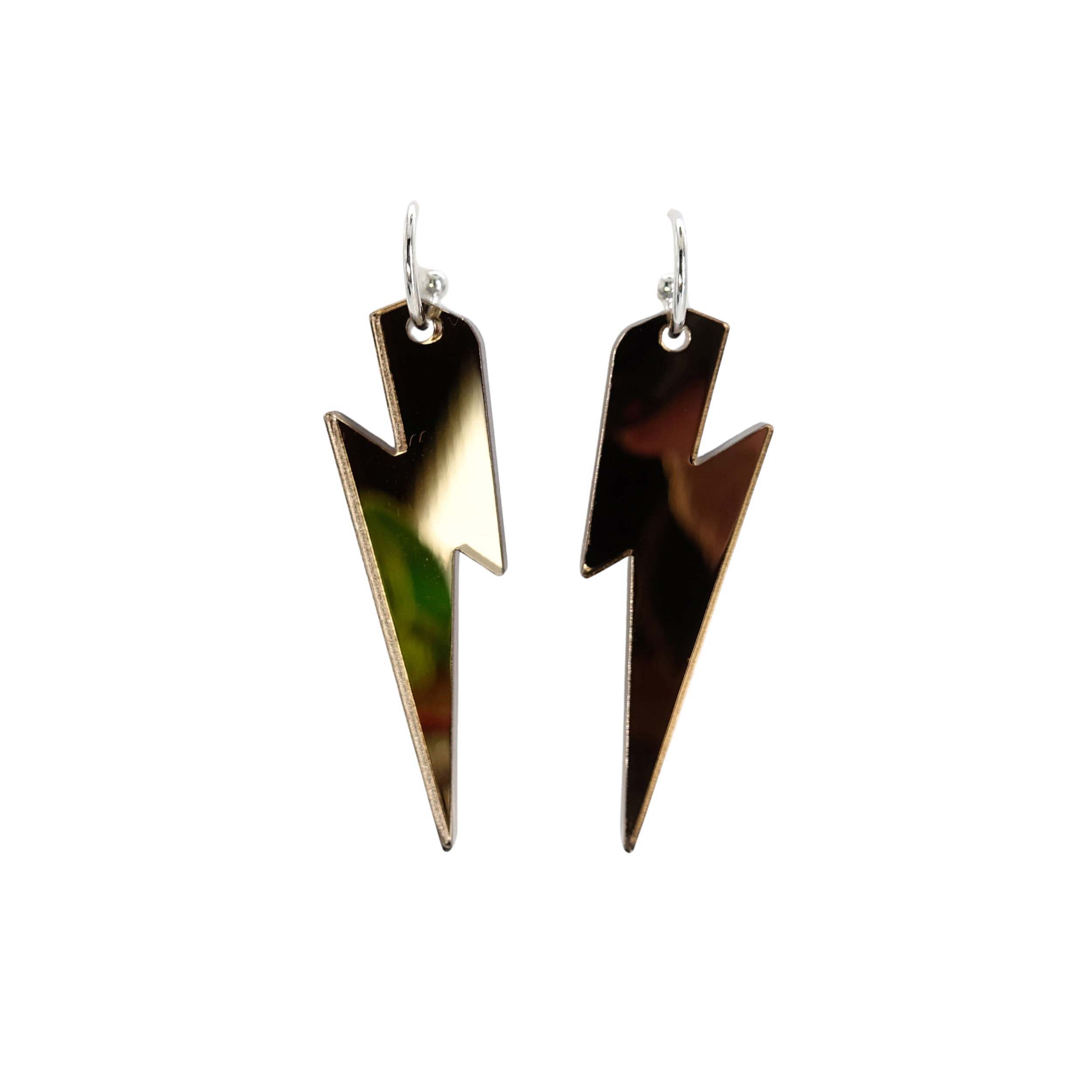Large Lightning Bolt hoop earrings in bronze mirror, shown against a white background.