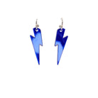 Electric blue mirror medium Lightning Bolt earrings on silver hoops, shown hanging against a white background.