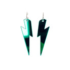 Large Lightning Bolt hoop earrings in electric green, shown against a white background.