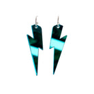 Large Lightning Bolt hoop earrings in teal mirror, shown against a white background.