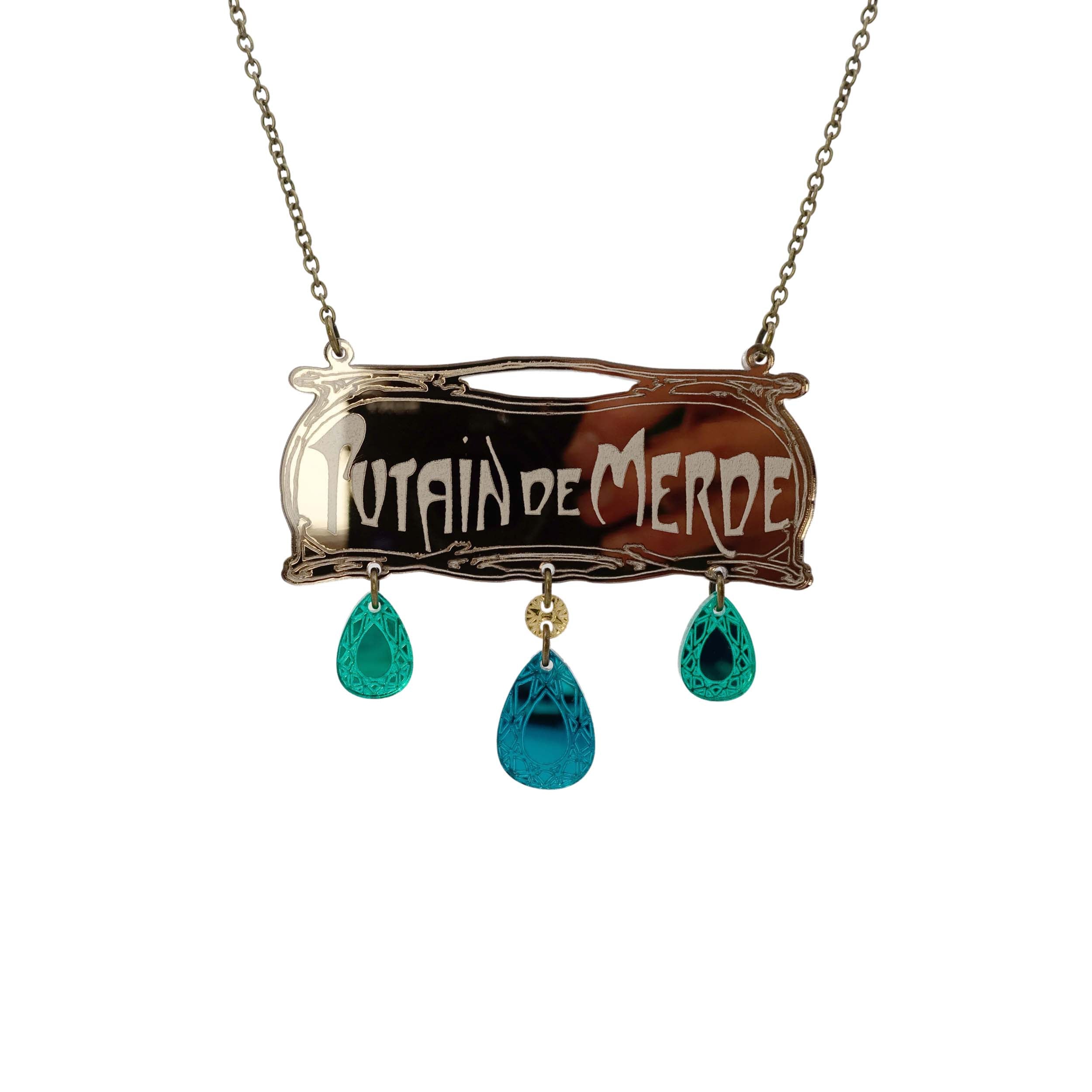 P*tain de m*rde French Sweary Belle Epoque necklace shown hanging against a white background.