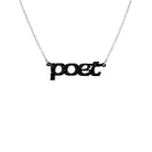 Poet necklace in black glitter, shown hanging against a white background.
