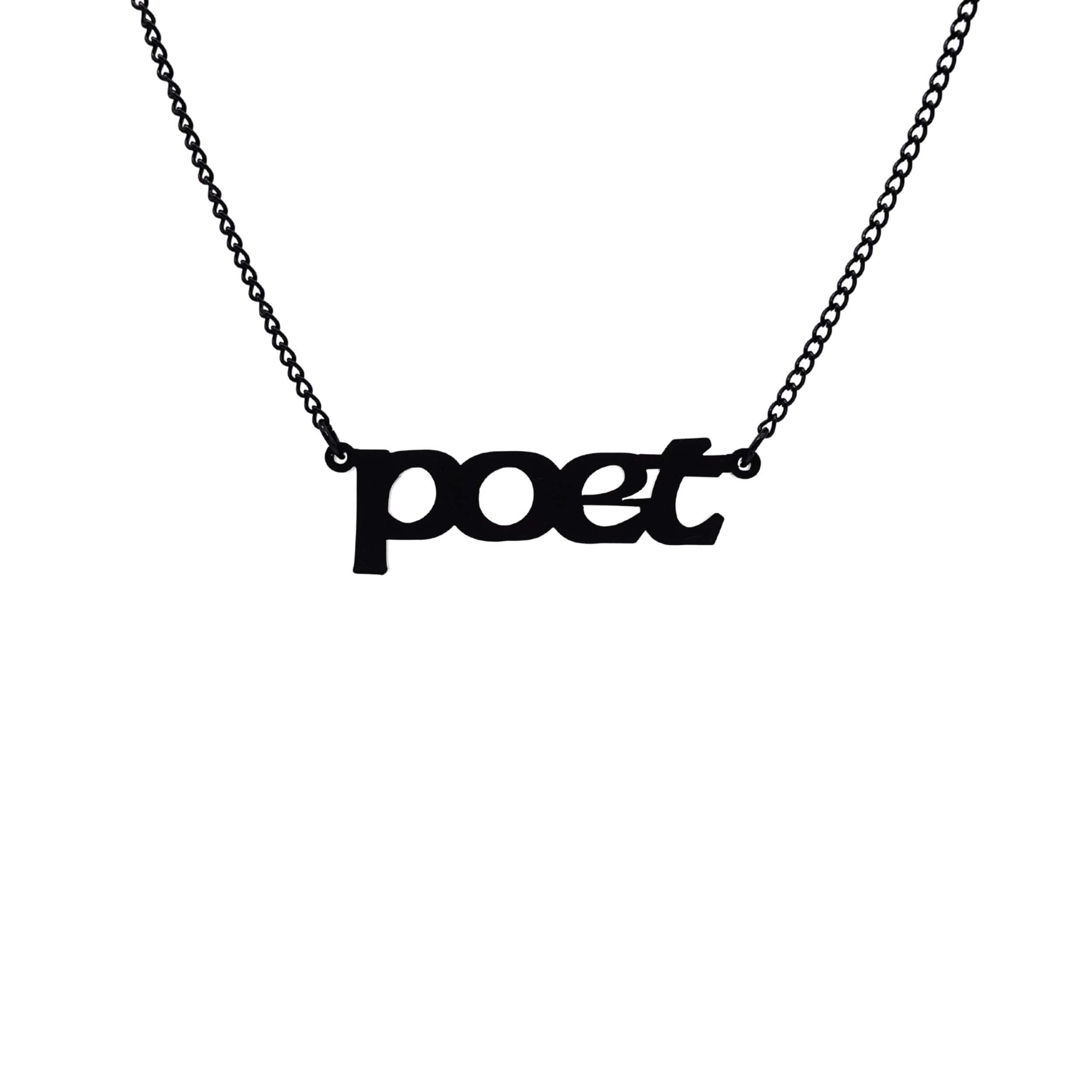 Poet necklace in matte black, shown hanging against a white background.