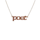 Poet necklace in pink fizz glitter, shown hanging against a white background.