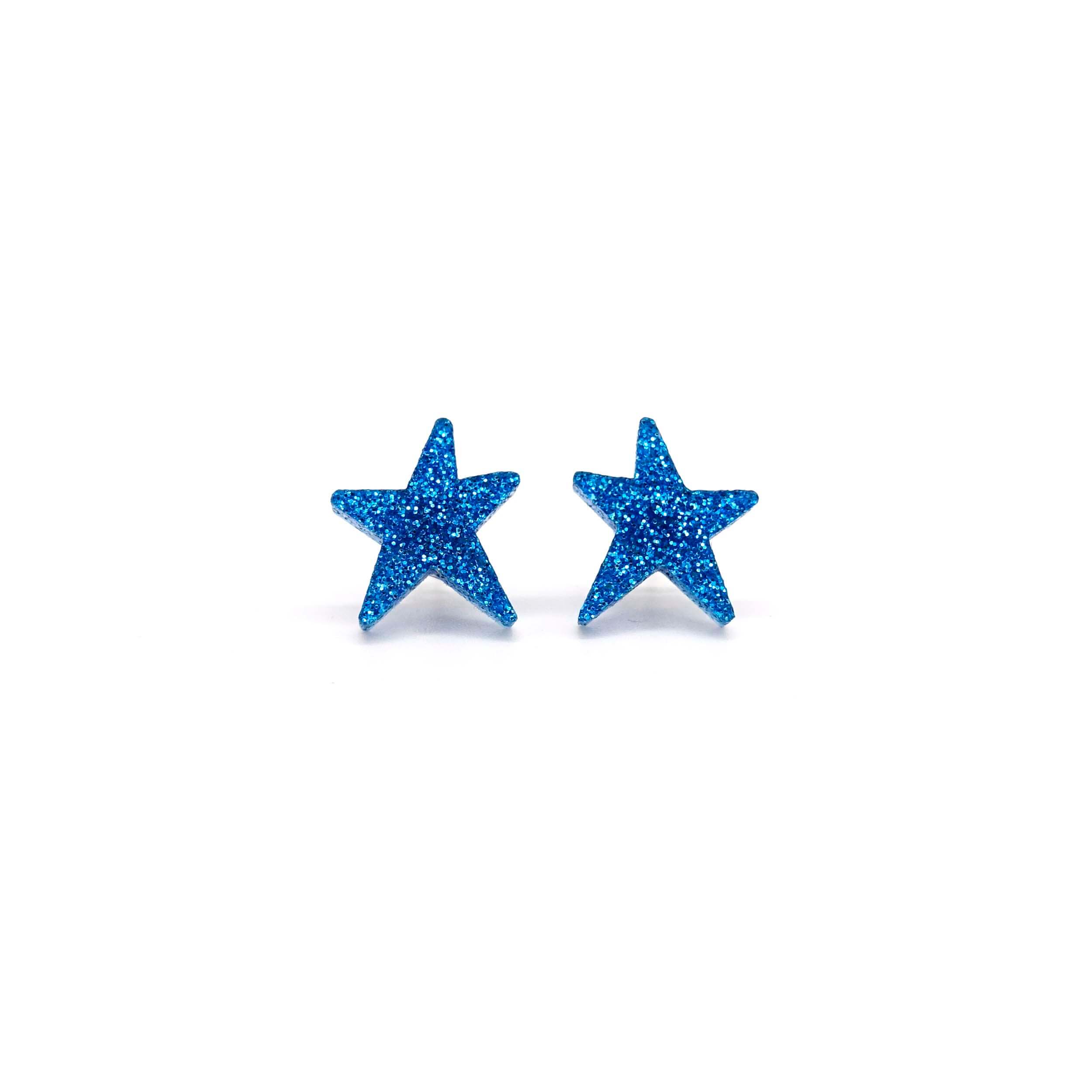 Funky Resist star earrings in glitter blue to match your Rejoin the EU necklace.