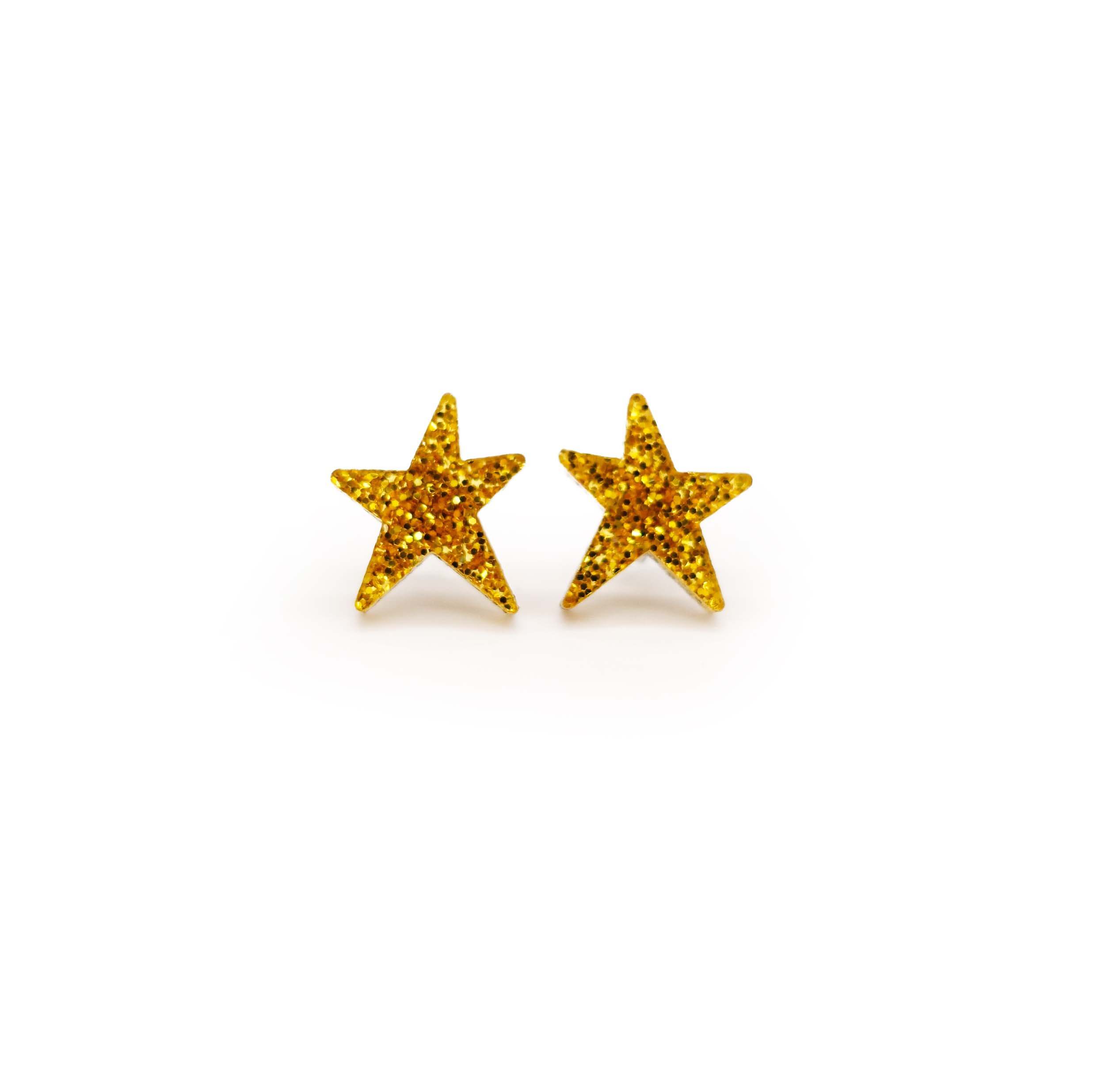 Funky Resist star earrings in ultra-gold glitter to match your Rejoin the EU necklace.