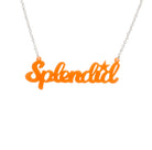 Splendid necklace in fluoro orange shown hanging against a white background.