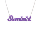 Steminist necklace for women working in STEM in parma violet shown hanging against a white background.