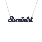 Steminist necklace for women working in STEM in slate shown hanging against a white background.