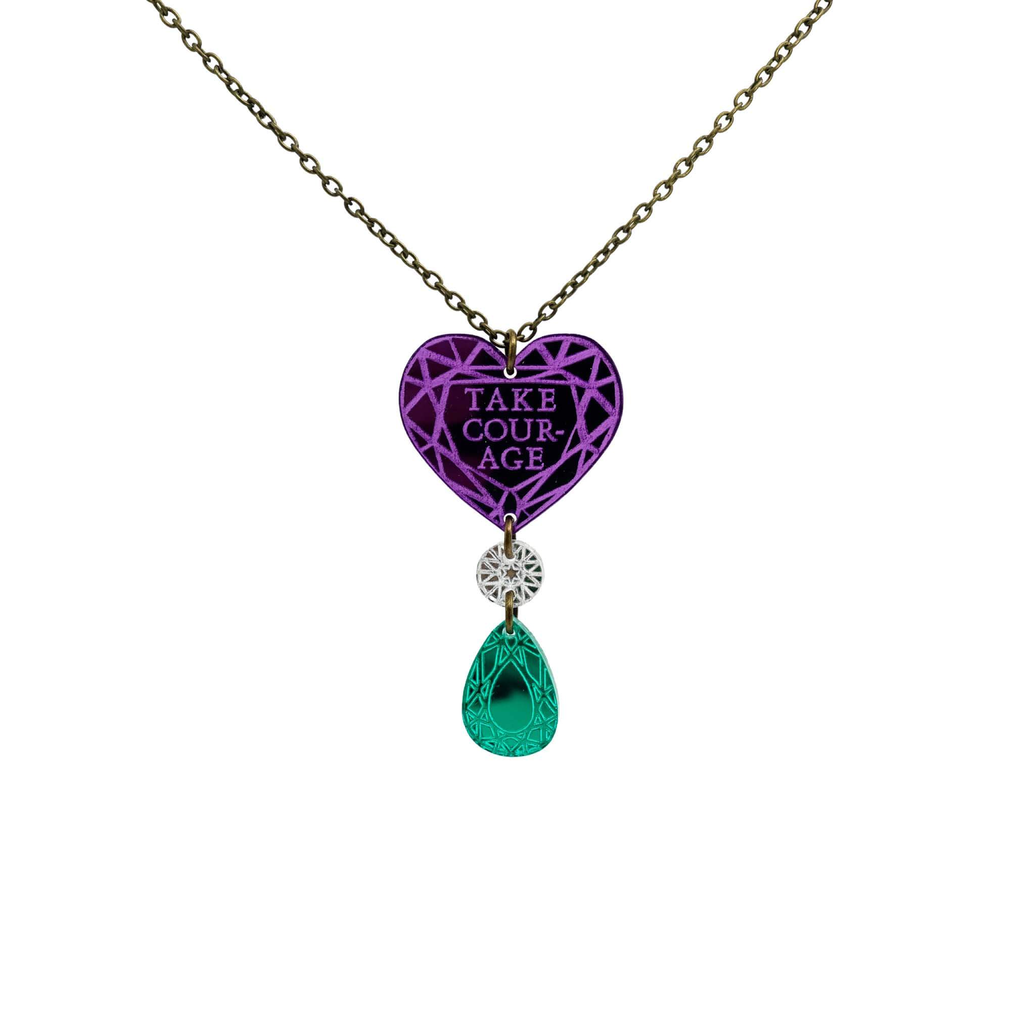 Take Courage heart drop necklace from the Women Count collection of contemporary Suffragette jewellery.
