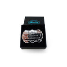 Silver mirror Woman of a Certain Age brooch shown in a small Wear and Resist gift box.