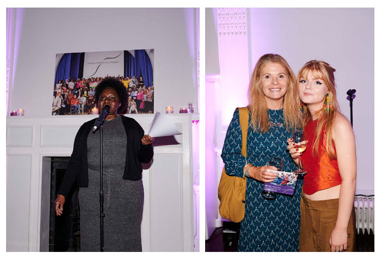 Sarah and Eliza Day at Women for Refugee Women's 15th Anniversary party with Olivia reading her poem, Say Yes to My Body.