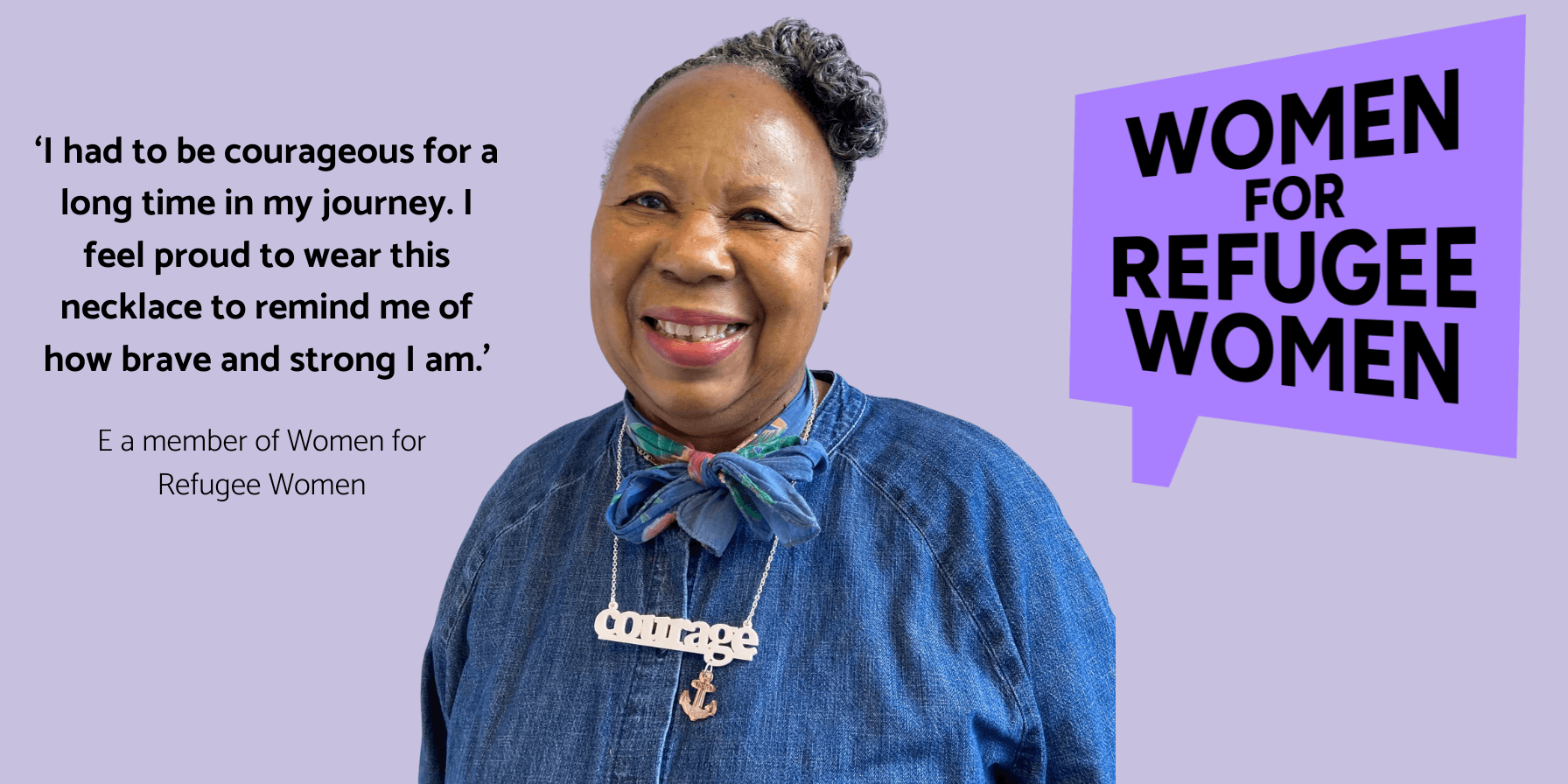A member of Women for Refugee Women models a Courage necklace with Hold Fast anchor from the new Courage Collection designed by Sarah Day for Wear and Resist.