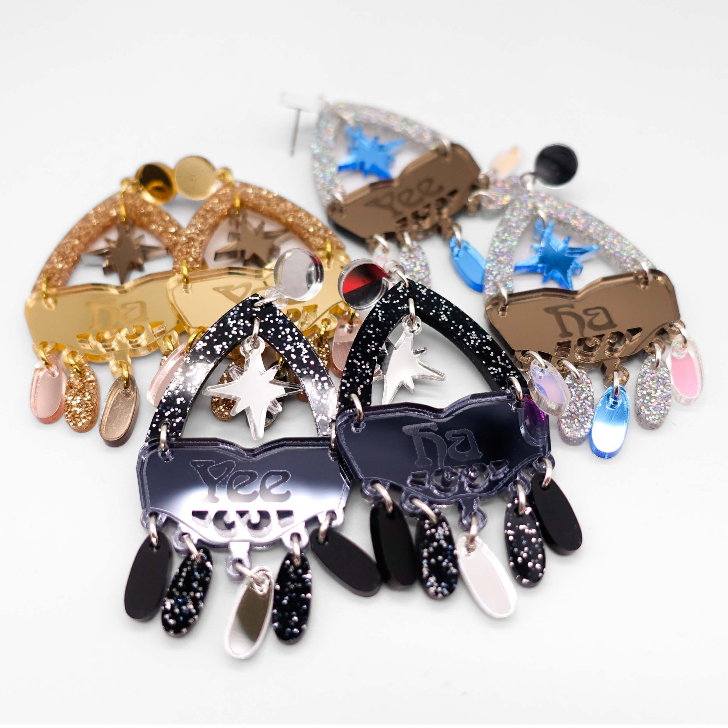 All four colourways of the Western inspired statement earrings.