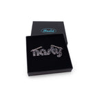 Nasty necklace in black glitter, shown in a Wear and Resist gift box.