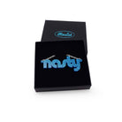 Nasty necklace in blue glitter, shown in a Wear and Resist gift box.
