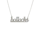 Bollocks necklace in silver glitter shown hanging against a white background.