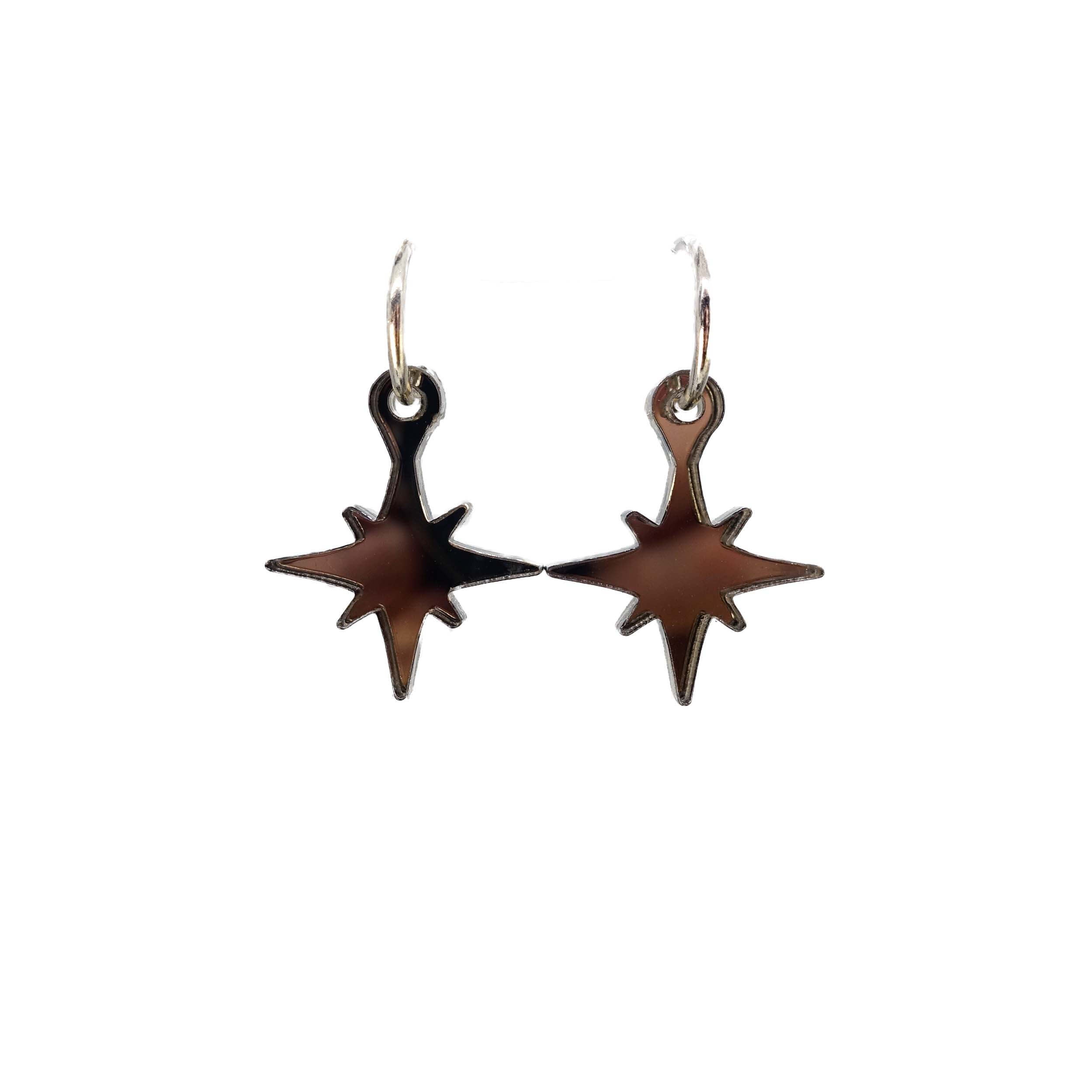 Vintage star earrings in bronze  mirror from the Bronte Collection, shown hanging against a white background.