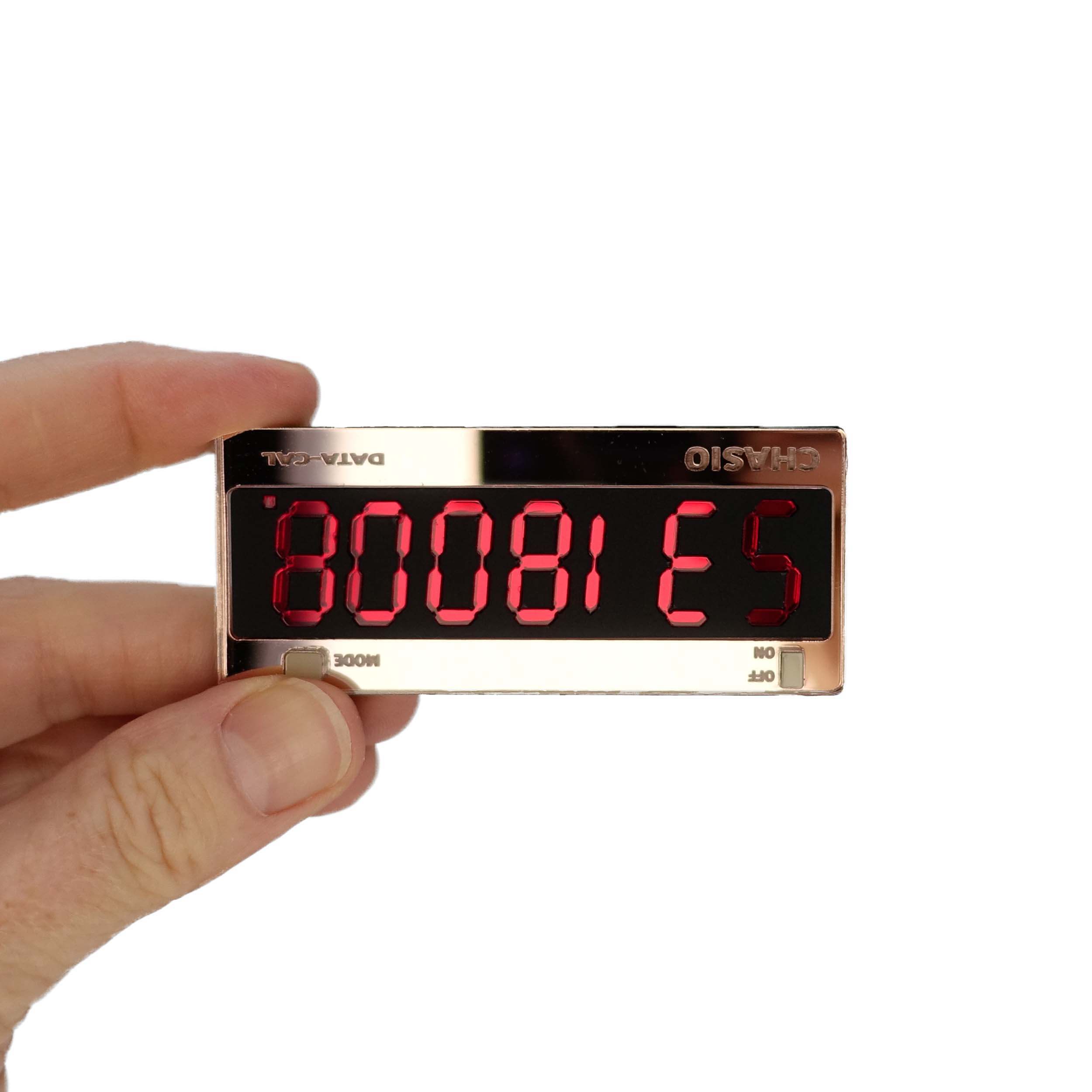 Calculator BOOBIES brooch shown held up against a white background.