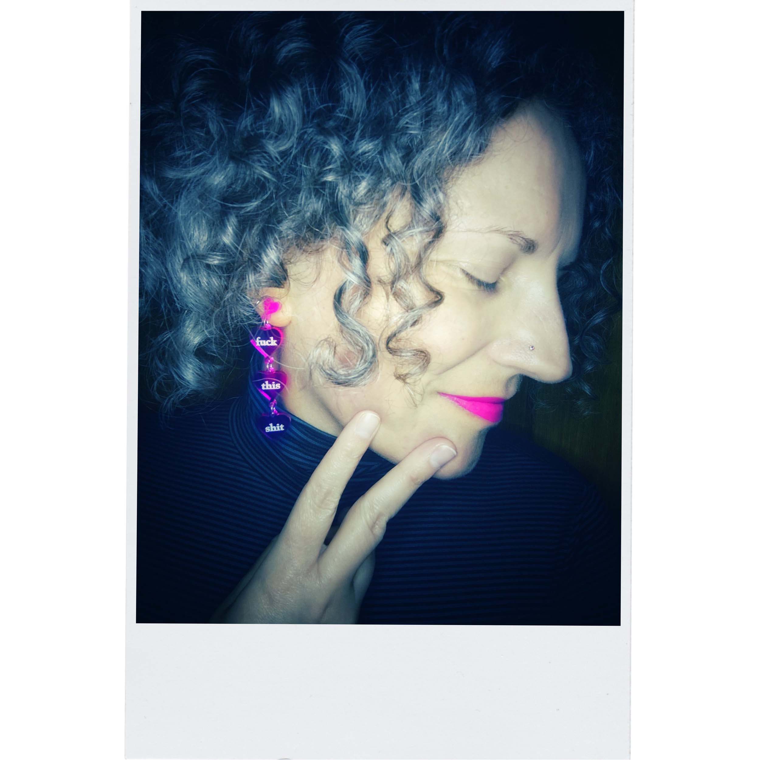 F*ck This Sh*t Valentine's earrings in neon pink as seen on the Persisterhood!
