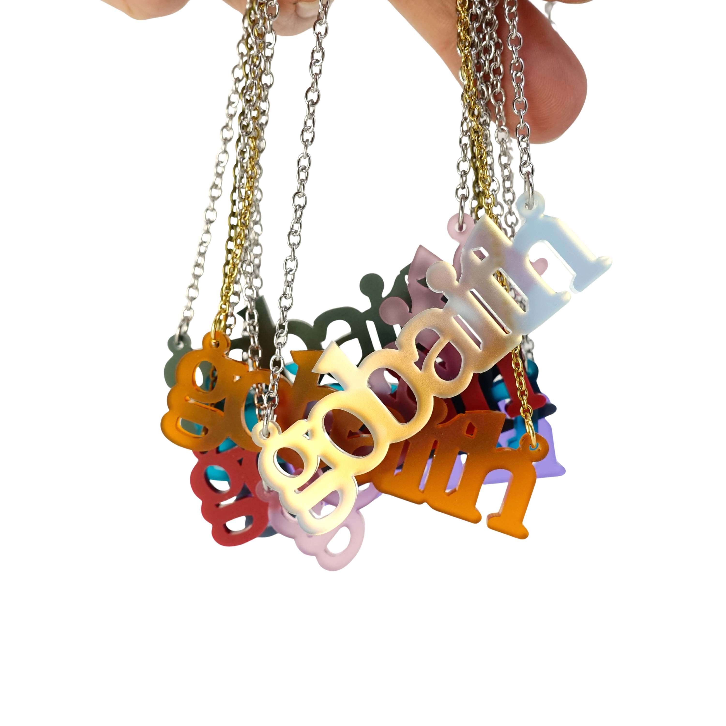 All the Gobaith Welsh hope necklaces shown hanging together.