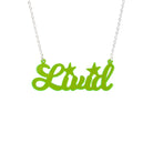 Livid necklace in neon lime, shown hanging against a white background.