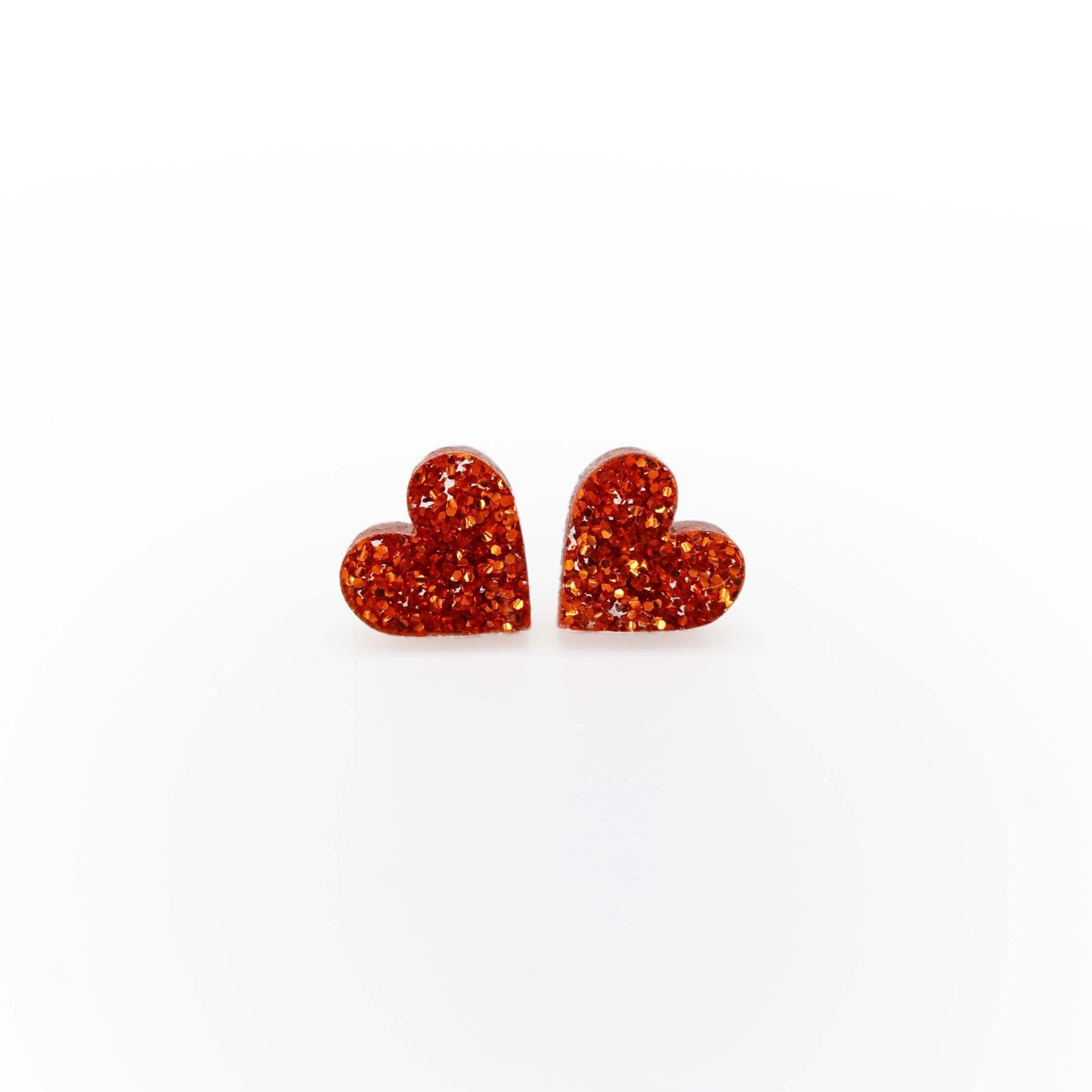 Little heart earrings in flame glitter. Fiery self love.