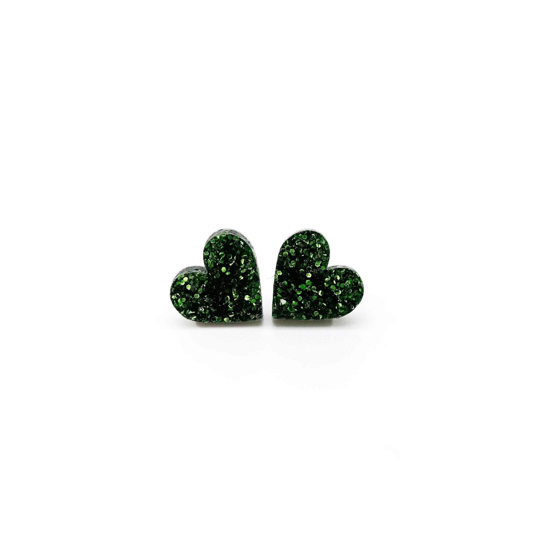Little heart earrings in moss glitter. Self love is the best love!