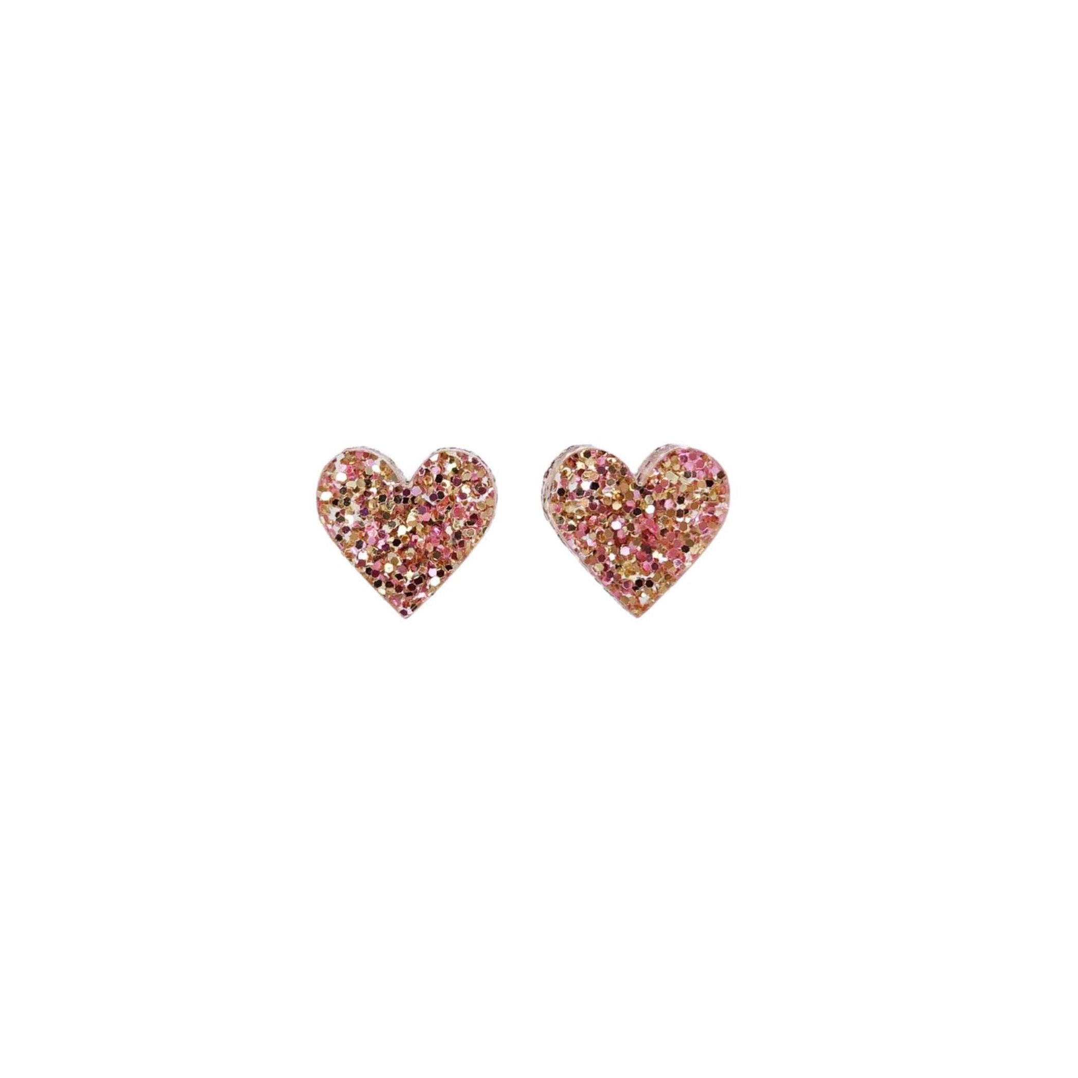 Little heart earrings in pink fizz glitter. Show yourself some love!