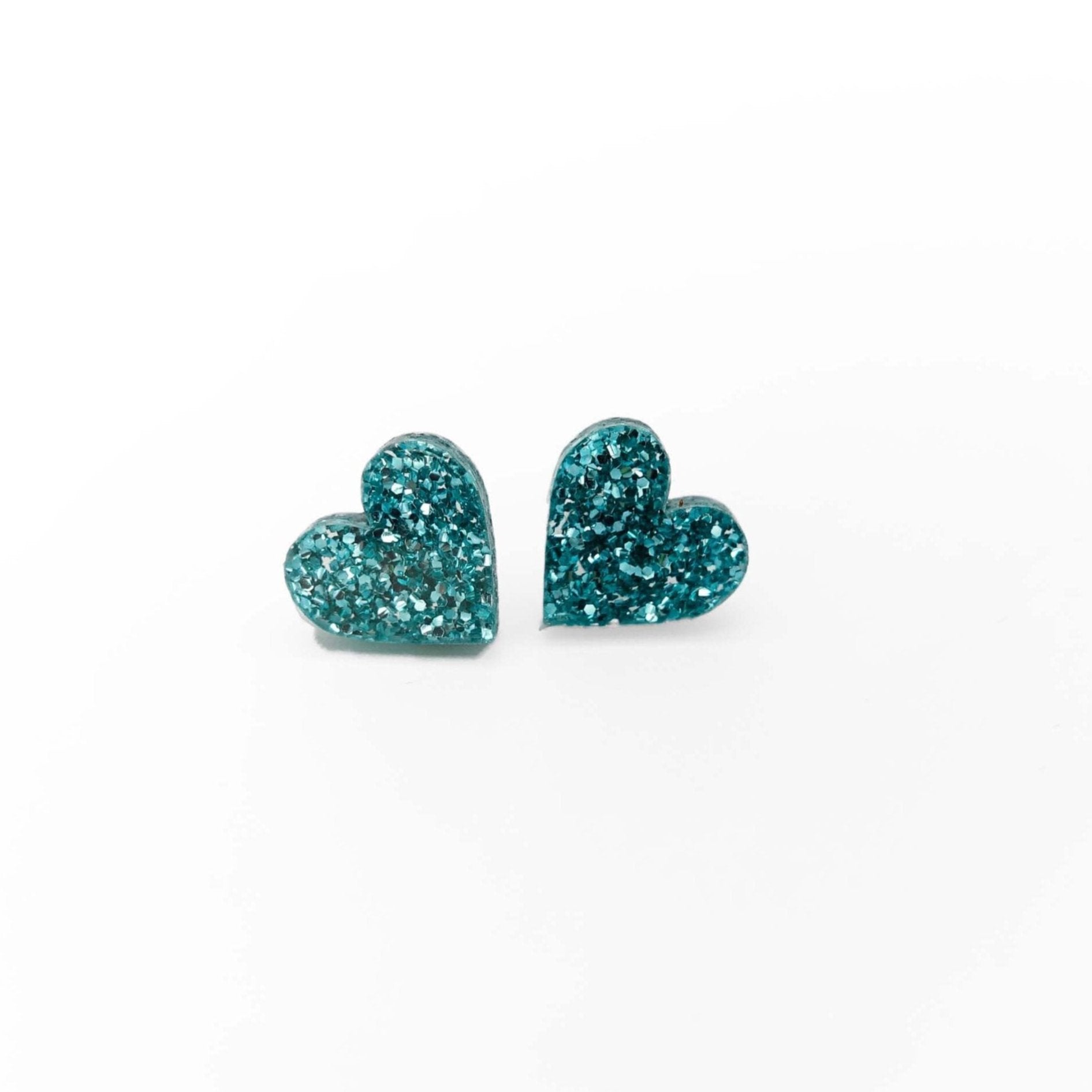 Little heart earrings in teal glitter. Show yourself some love!